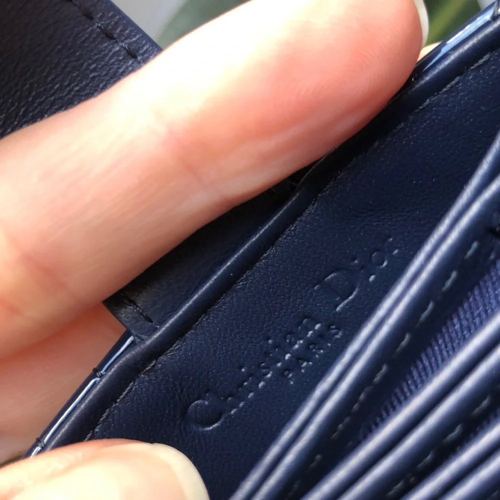 Christian Dior Lady Dior Jasmine Card Holder Wallet In Blue Patent Leather